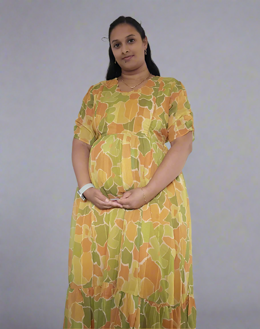 Mustard Gold Flower Maxi Dress | Breastfeeding Zips | Deep Pocket | Waist Ties Mamma Mustard Gold Flower Maxi Dress | Breastfeeding Zips | Deep Pocket | Waist Ties Mamma