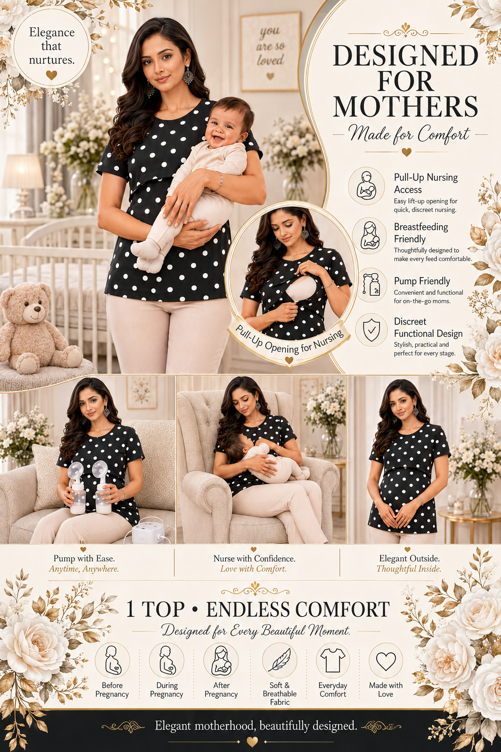 Black and White Polka-Dot Feeding T-Shirt