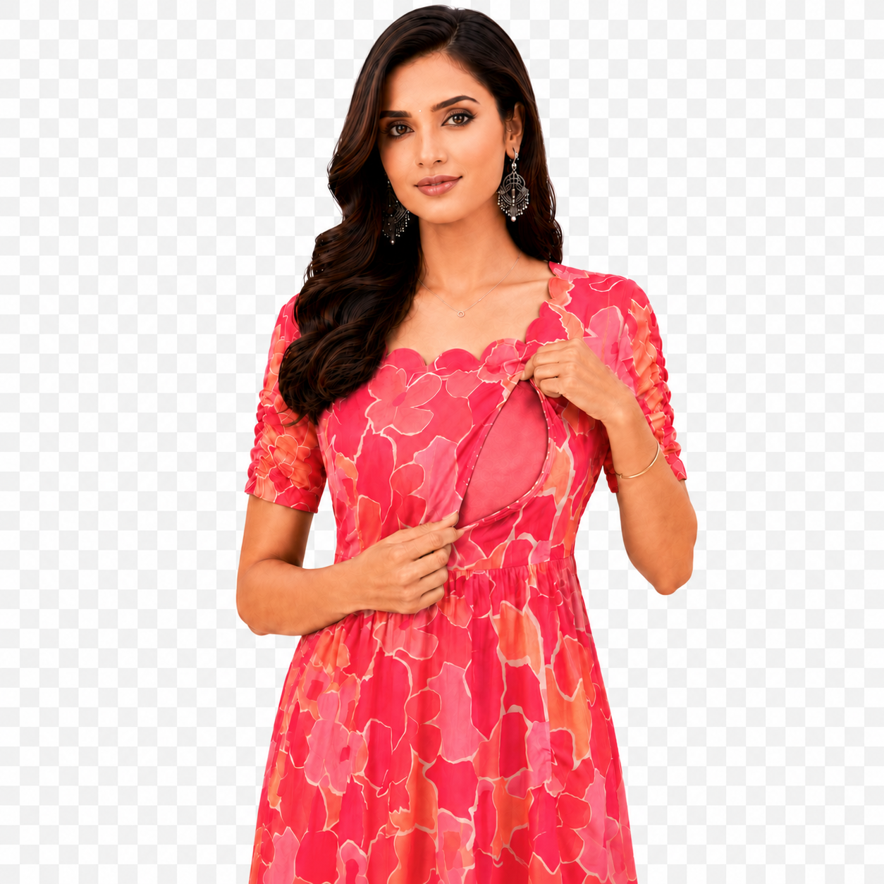 Red and Orange Flower Maxi Dress