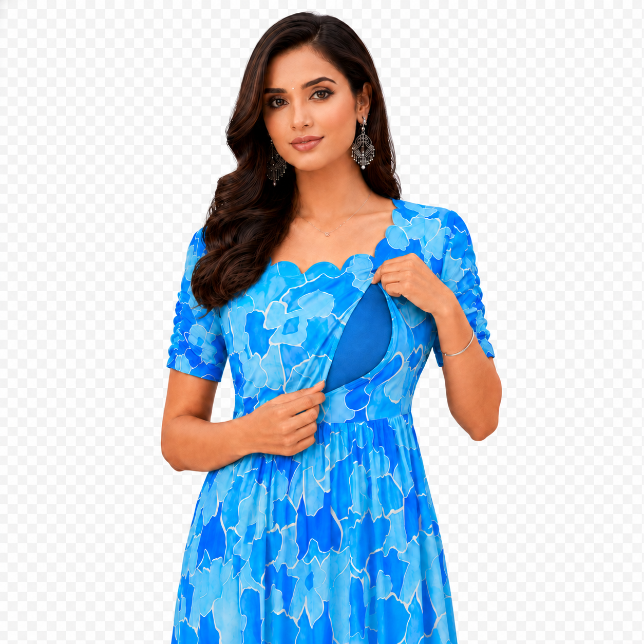 Light and Dark Blue Flower Maxi Dress
