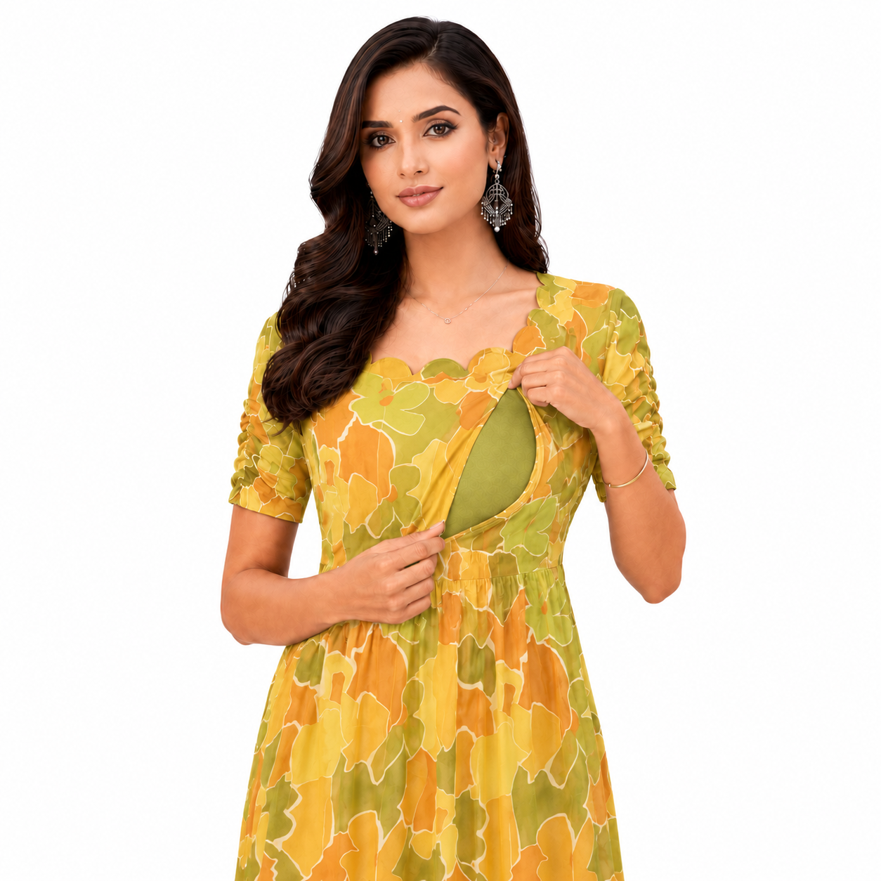 Mustard Gold Flower Maxi Dress
