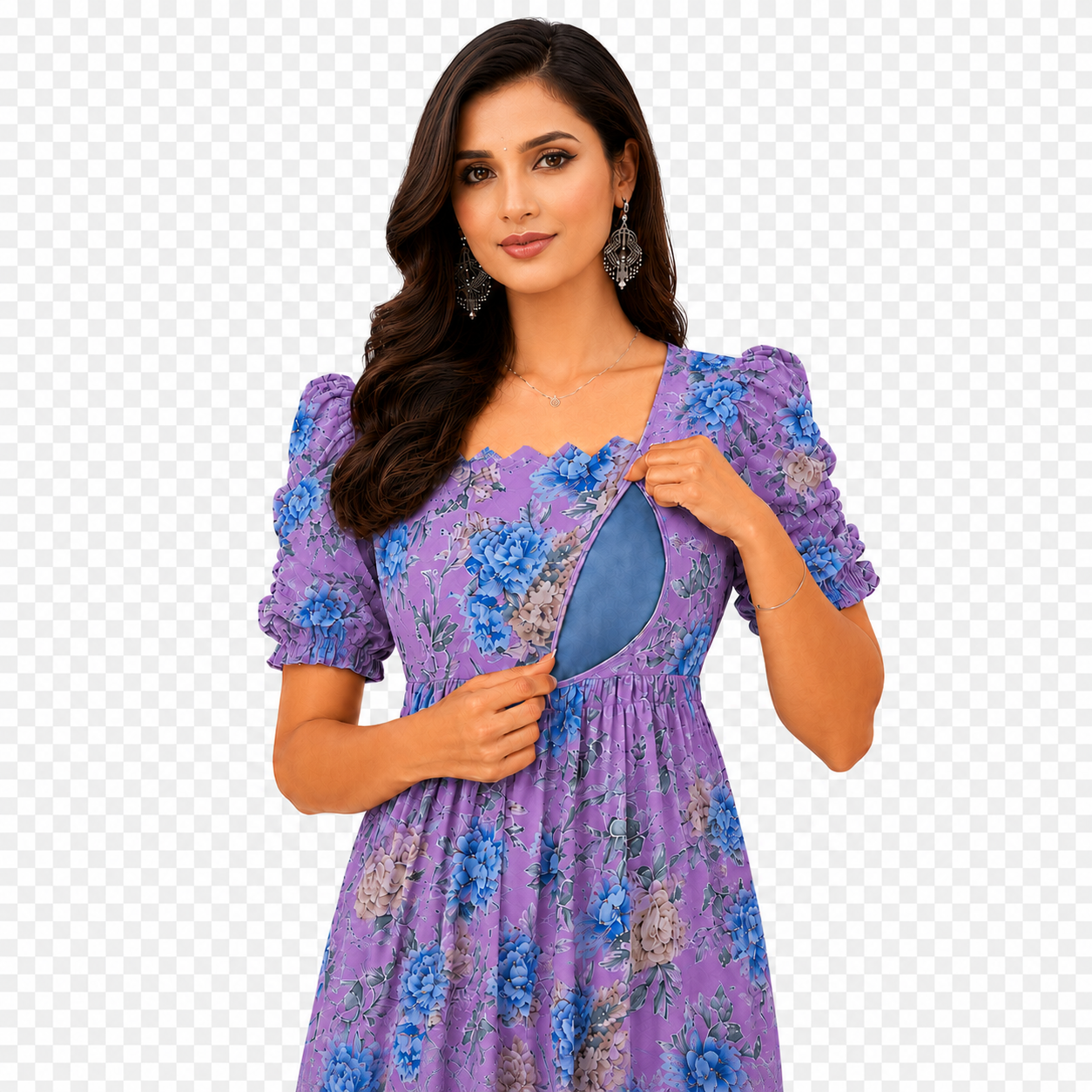 Purple with Blue & Gold Roses Maxi Dress