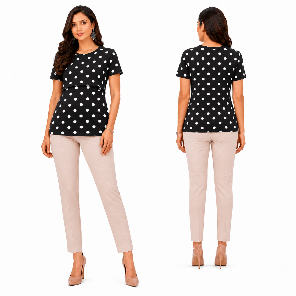Black and White Polka-Dot Feeding T-Shirt