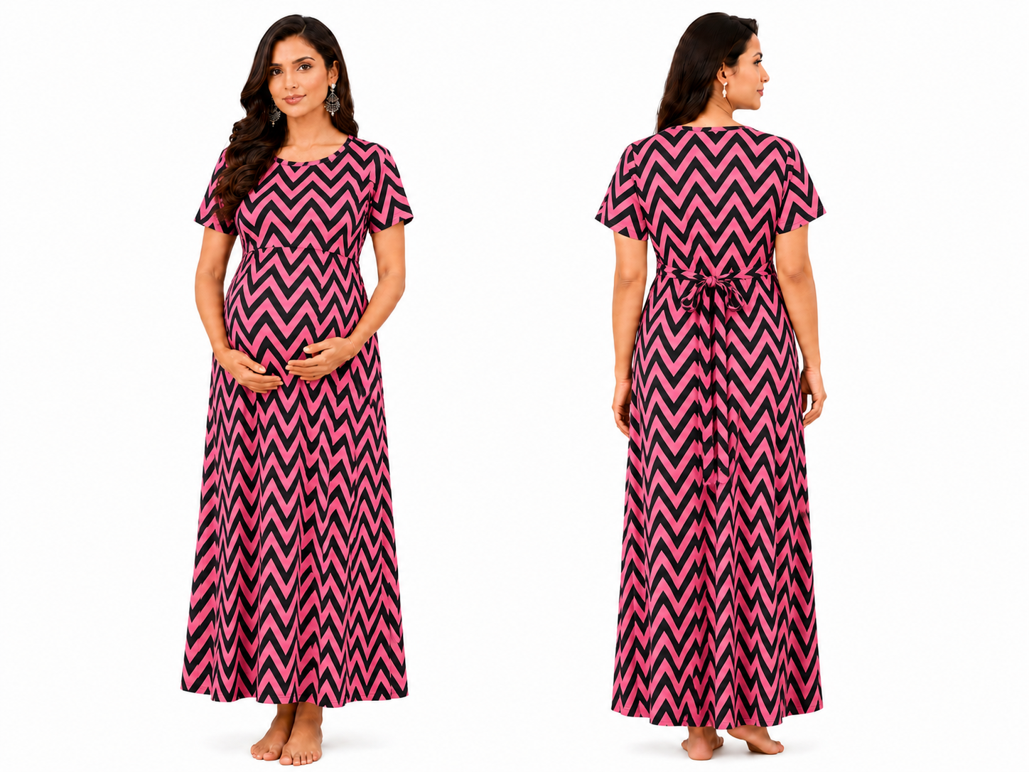 Peach with Black Zig-Zag Pull-Up Nightdress
