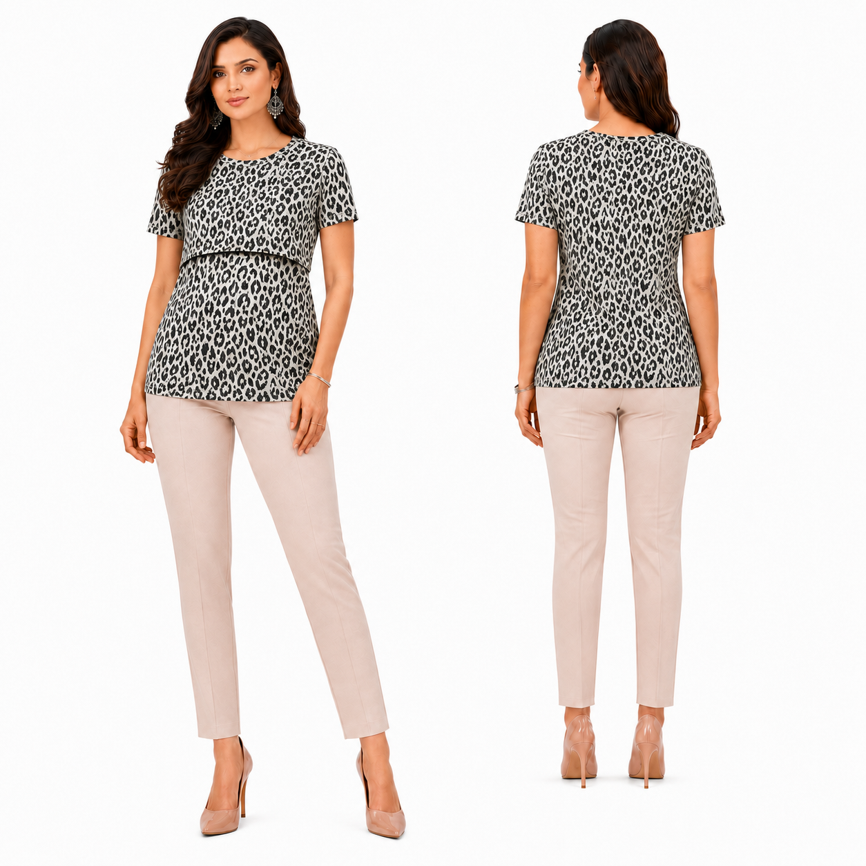Black and Beige Leopard Feeding T-Shirt