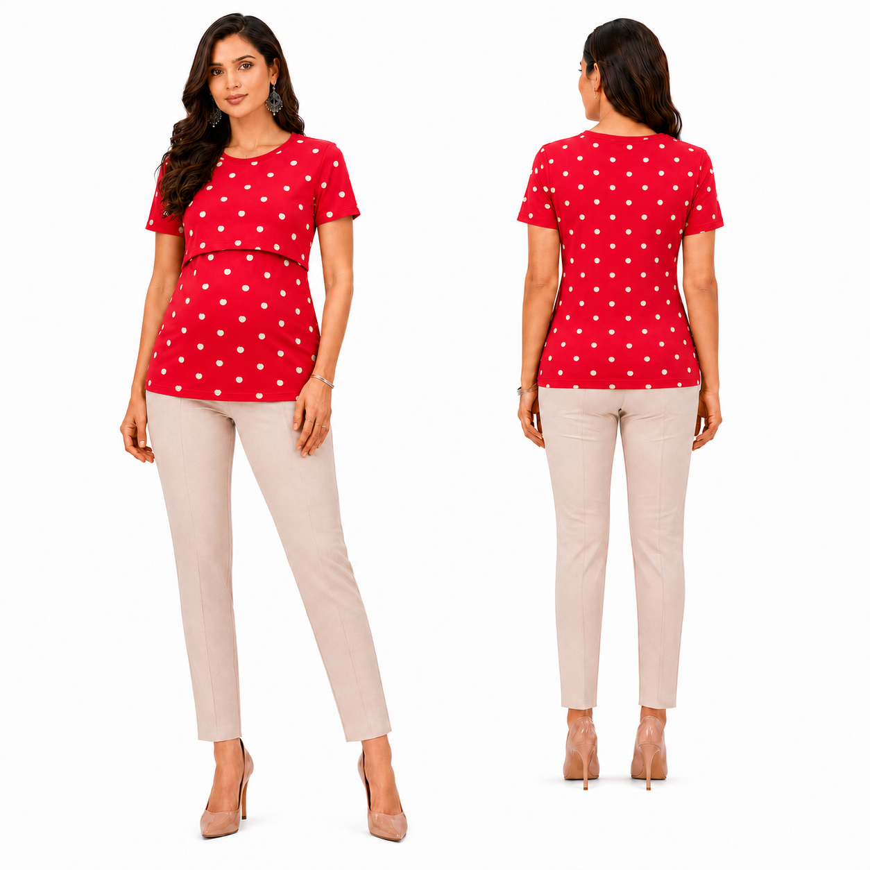 Mamma Cotton Maternity & Nursing Top – Red Polka Dot Feeding Tee