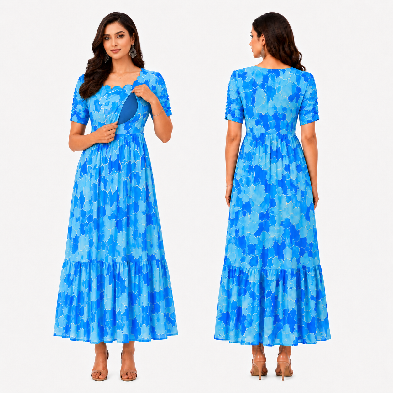 Light and Dark Blue Flower Maxi Dress