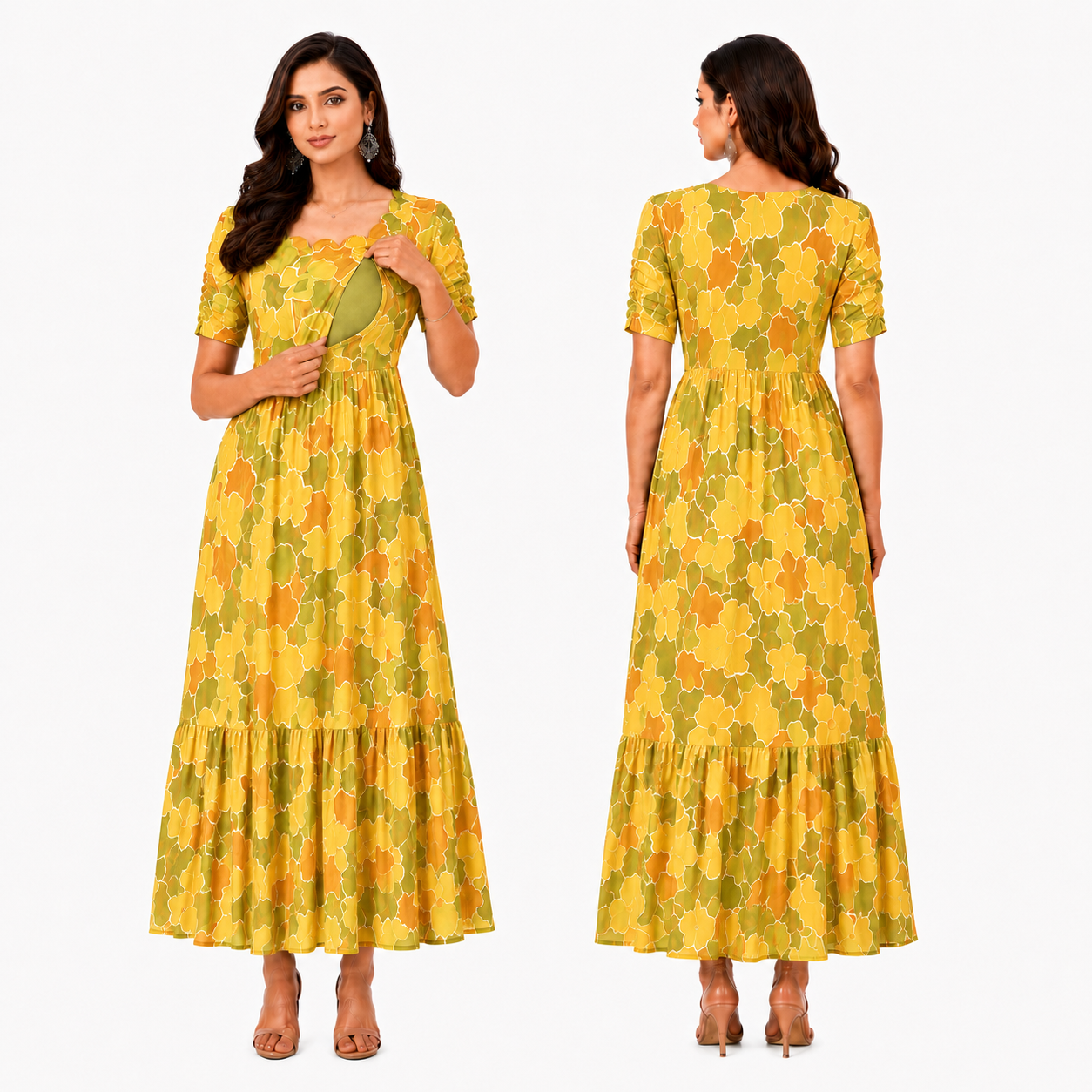 Mustard Gold Flower Maxi Dress