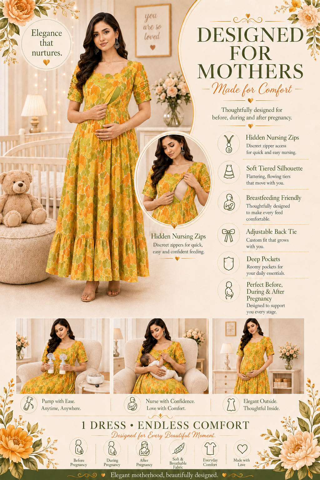 Mustard Gold Flower Maxi Dress