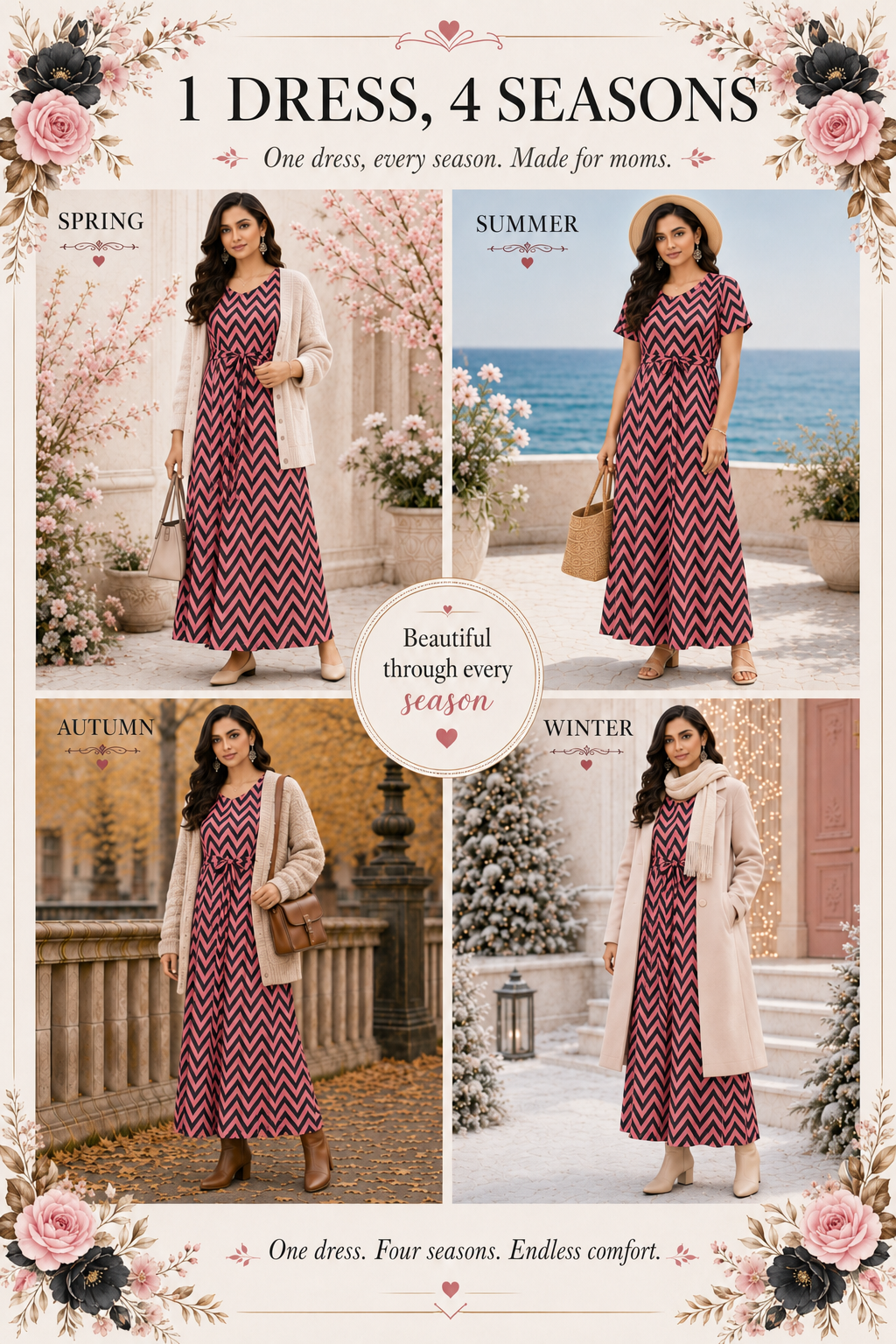 Peach with Black Zig-Zag Pull-Up Nightdress