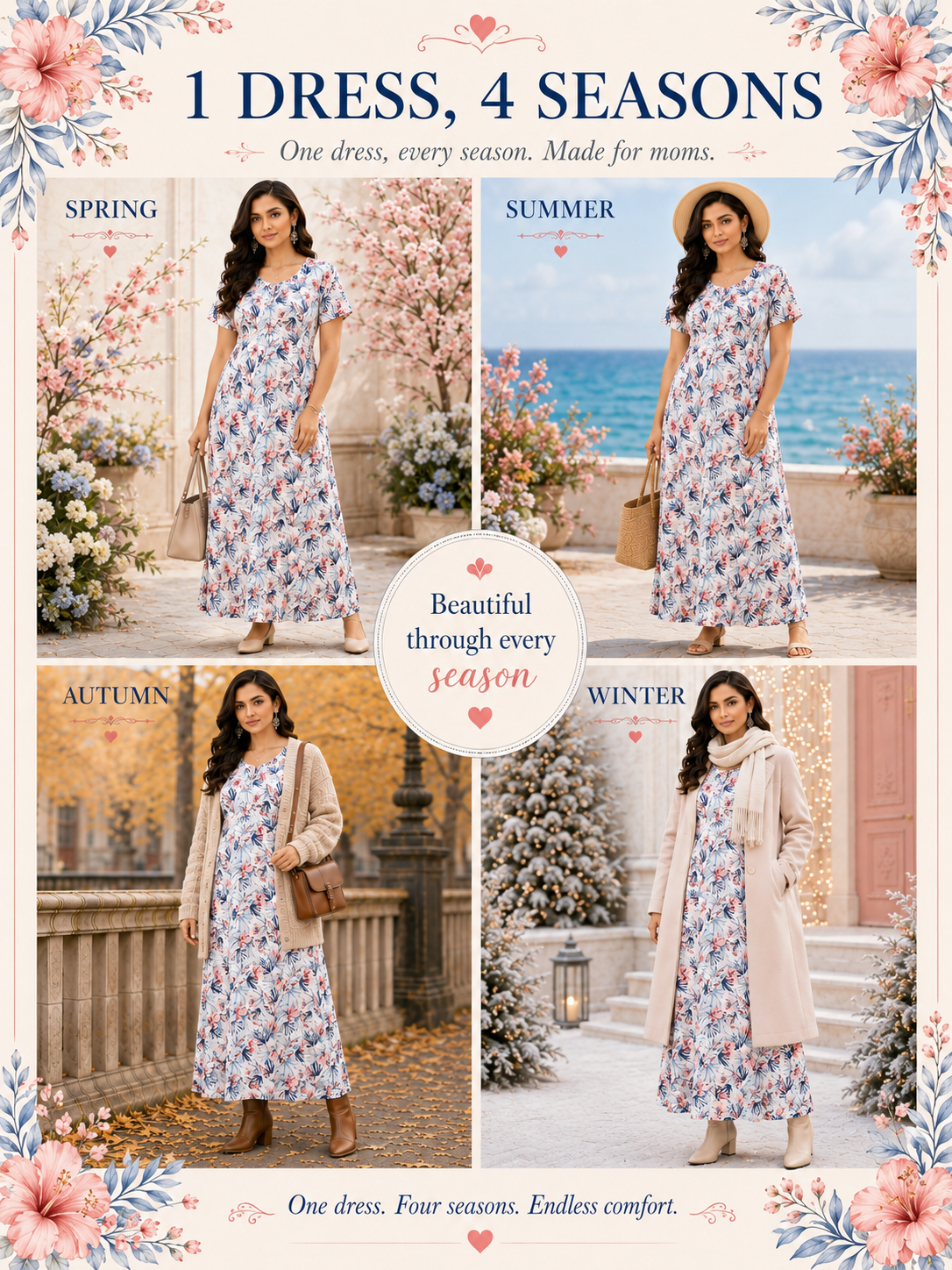 White with Blue and Orange Flower Pull-Up Sleepwear