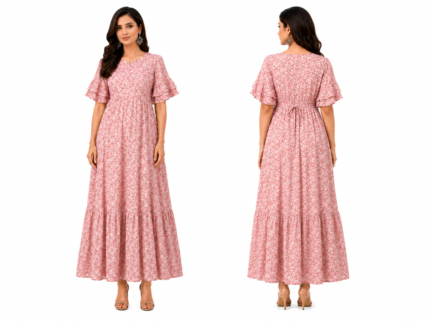 Small Flower Print Nursing Dress - Pink