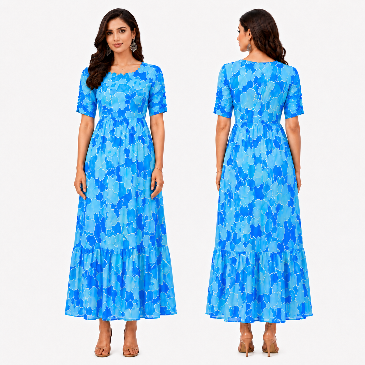 Light and Dark Blue Flower Maxi Dress