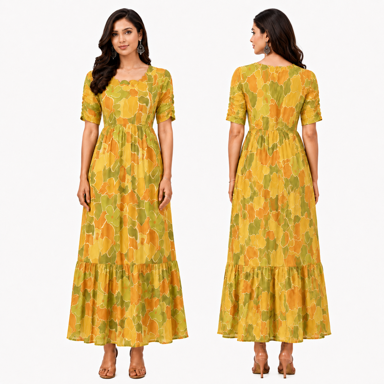 Mustard Gold Flower Maxi Dress