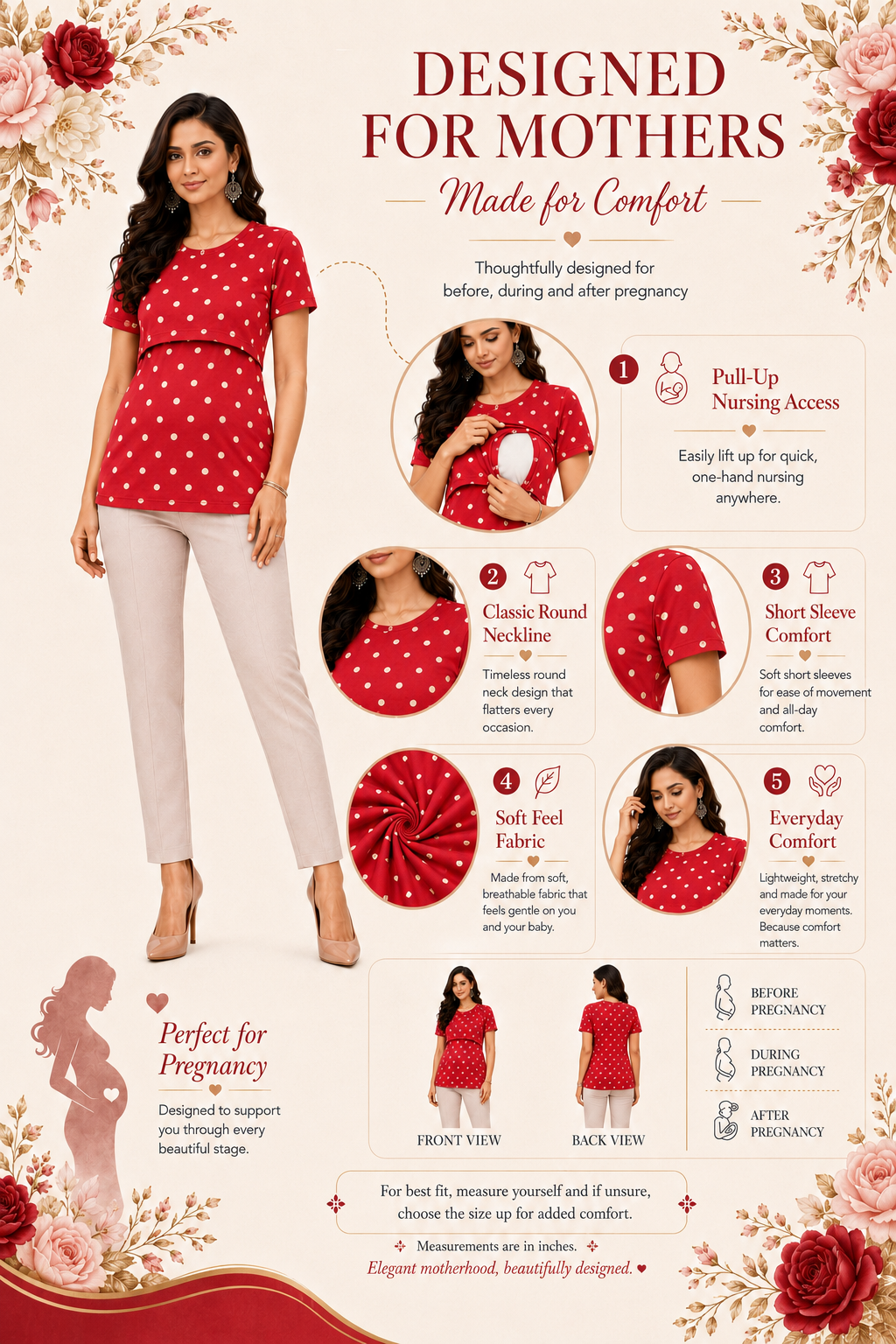 Mamma Cotton Maternity & Nursing Top – Red Polka Dot Feeding Tee
