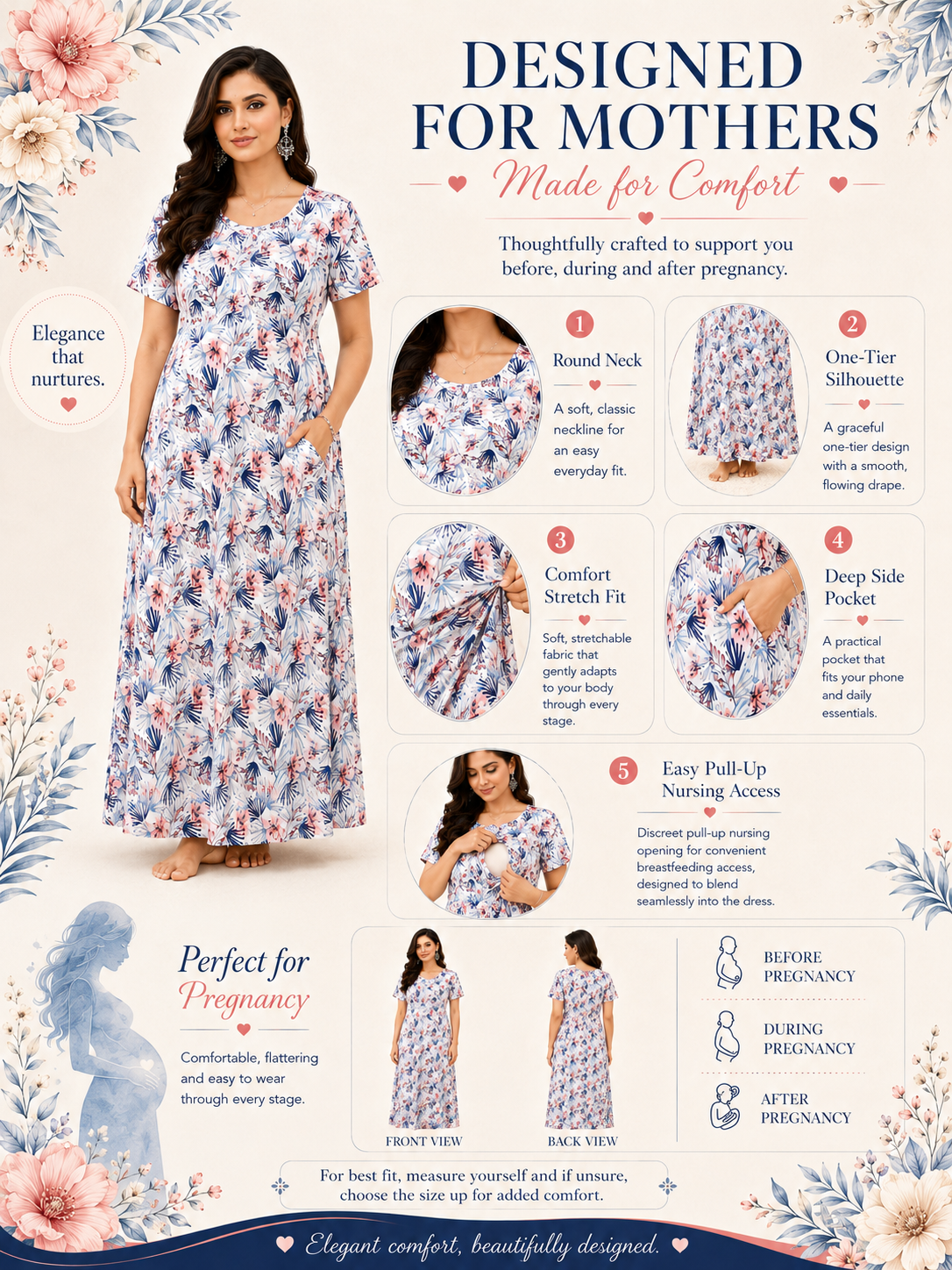 White with Blue and Orange Flower Pull-Up Sleepwear