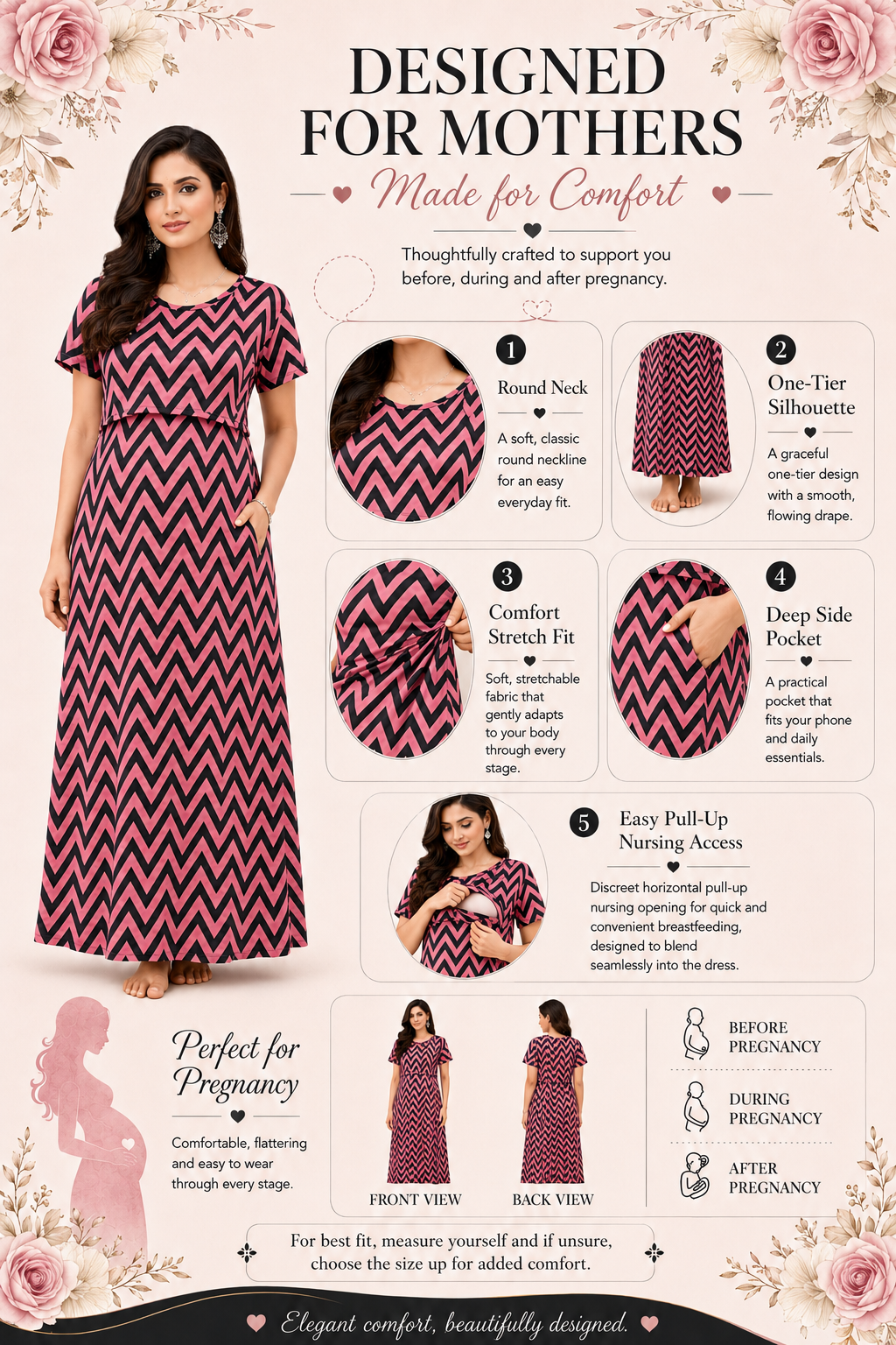 Peach with Black Zig-Zag Pull-Up Nightdress