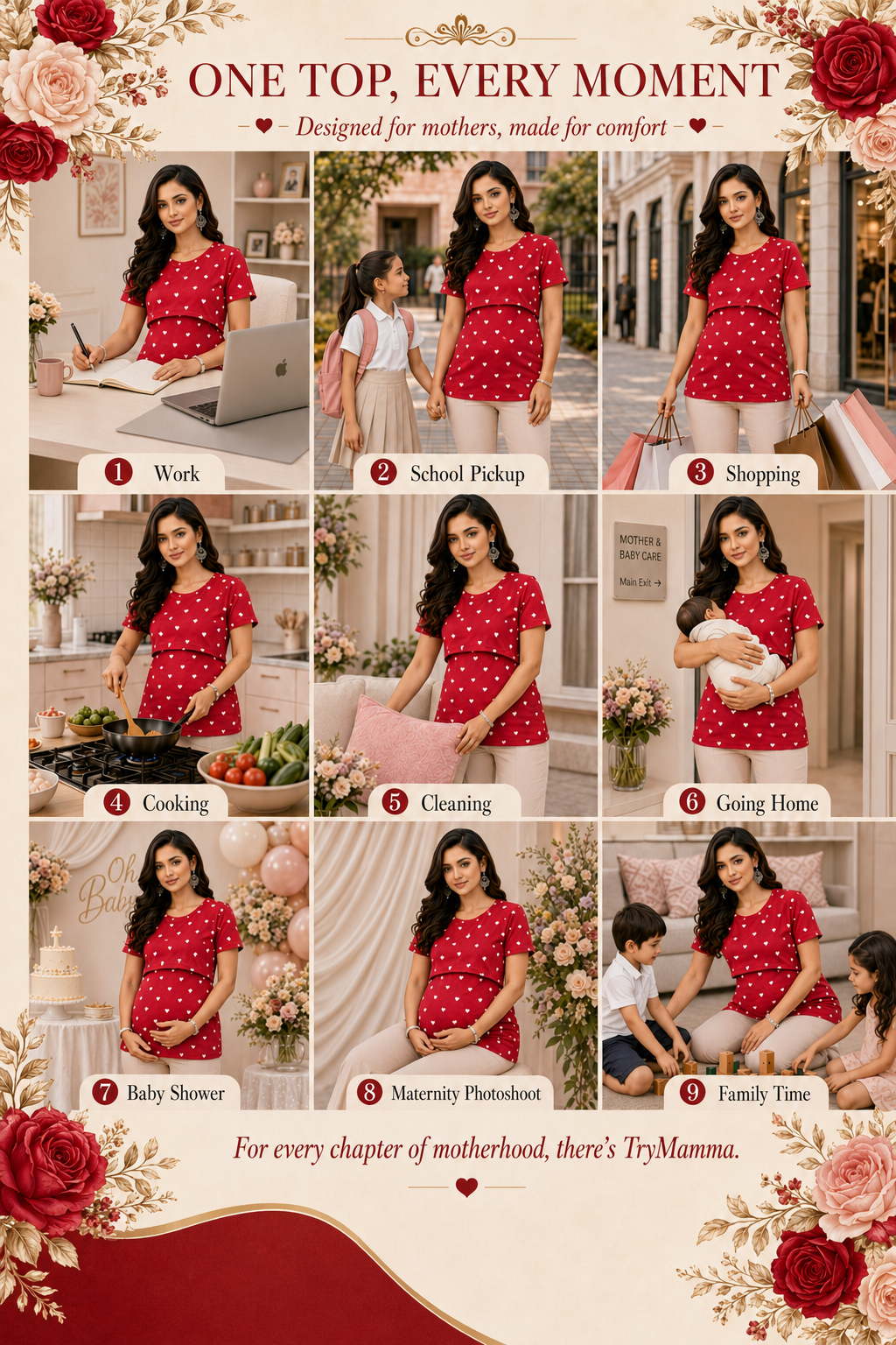 Mamma Cotton Maternity & Nursing Top – Red Polka Dot Feeding Tee