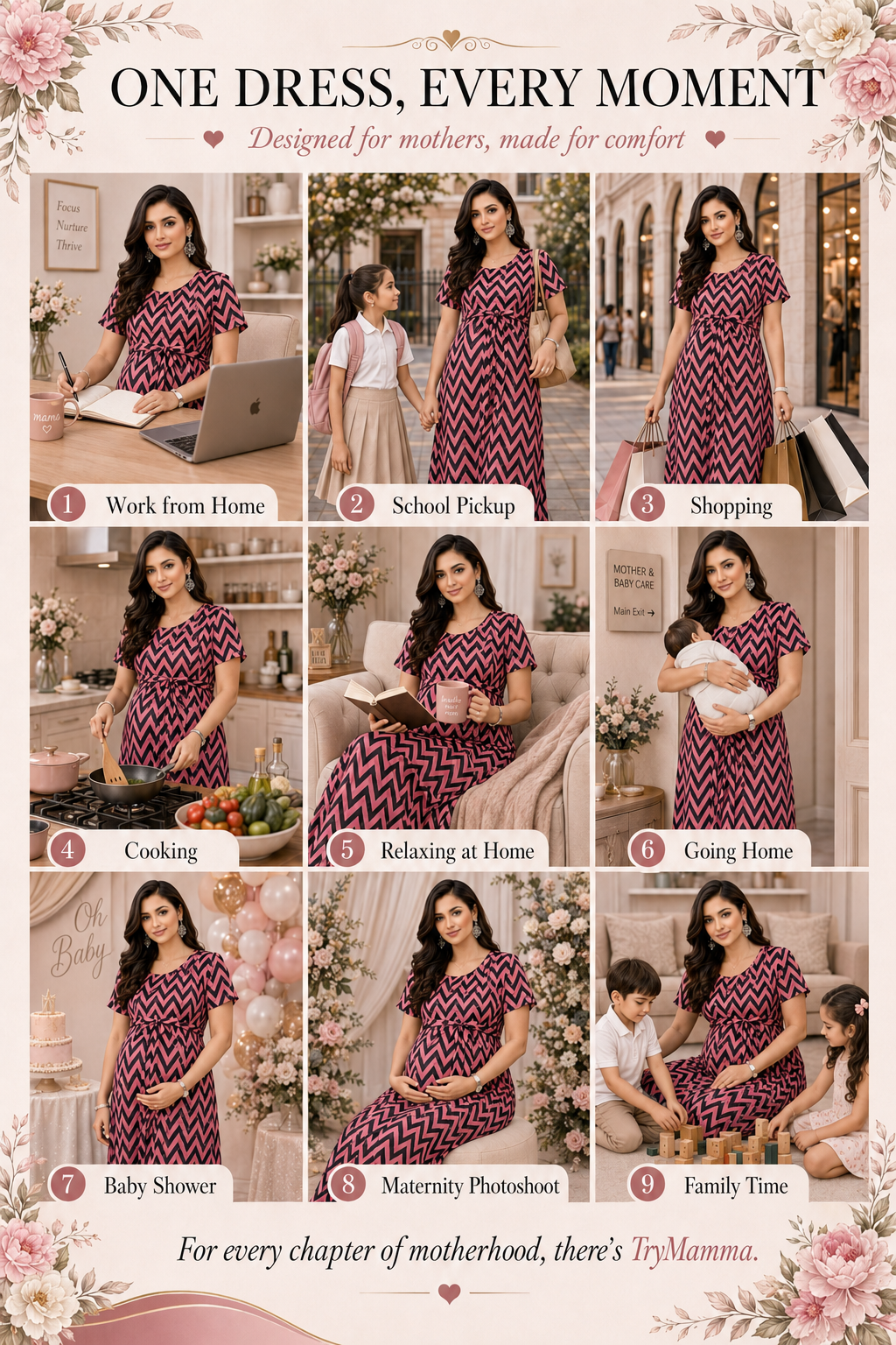 Peach with Black Zig-Zag Pull-Up Nightdress