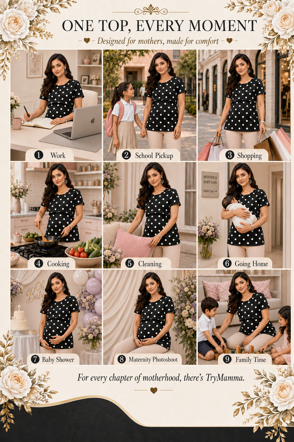 Black and White Polka-Dot Feeding T-Shirt