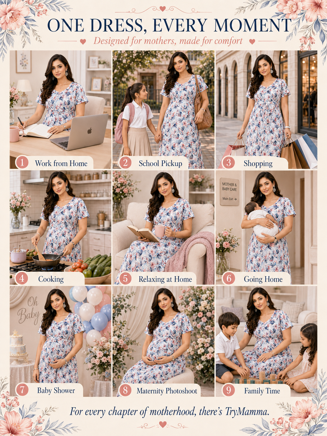 White with Blue and Orange Flower Pull-Up Sleepwear