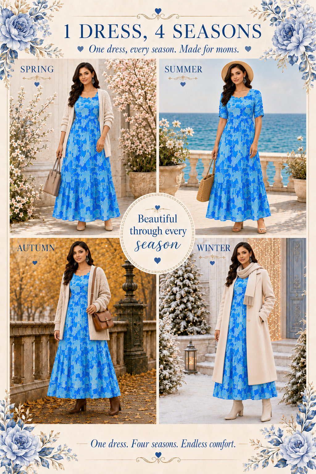 Light and Dark Blue Flower Maxi Dress