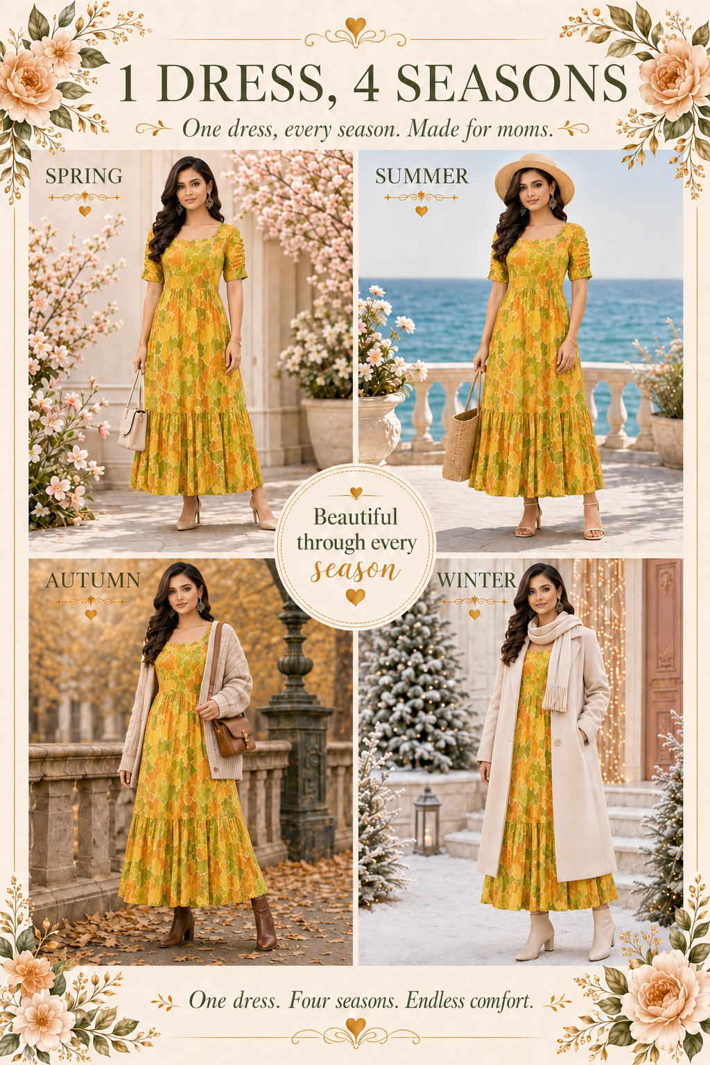 Mustard Gold Flower Maxi Dress