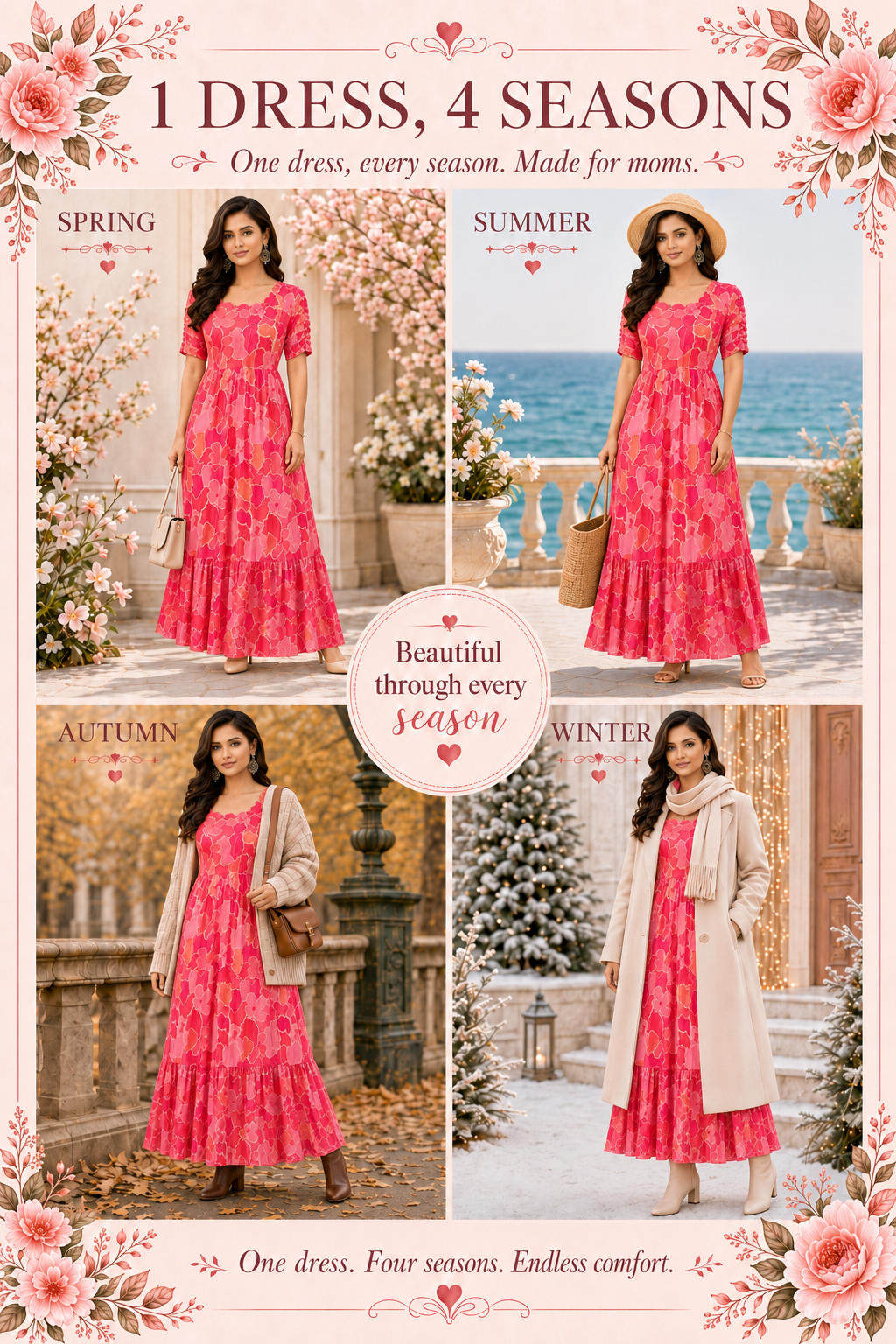 Red and Orange Flower Maxi Dress
