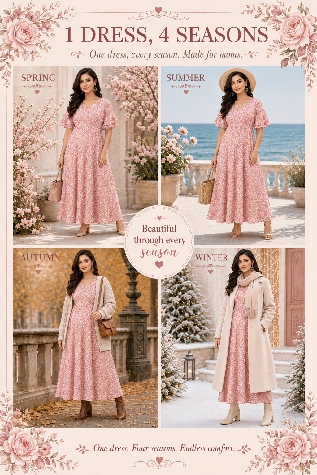 Small Flower Print Nursing Dress - Pink