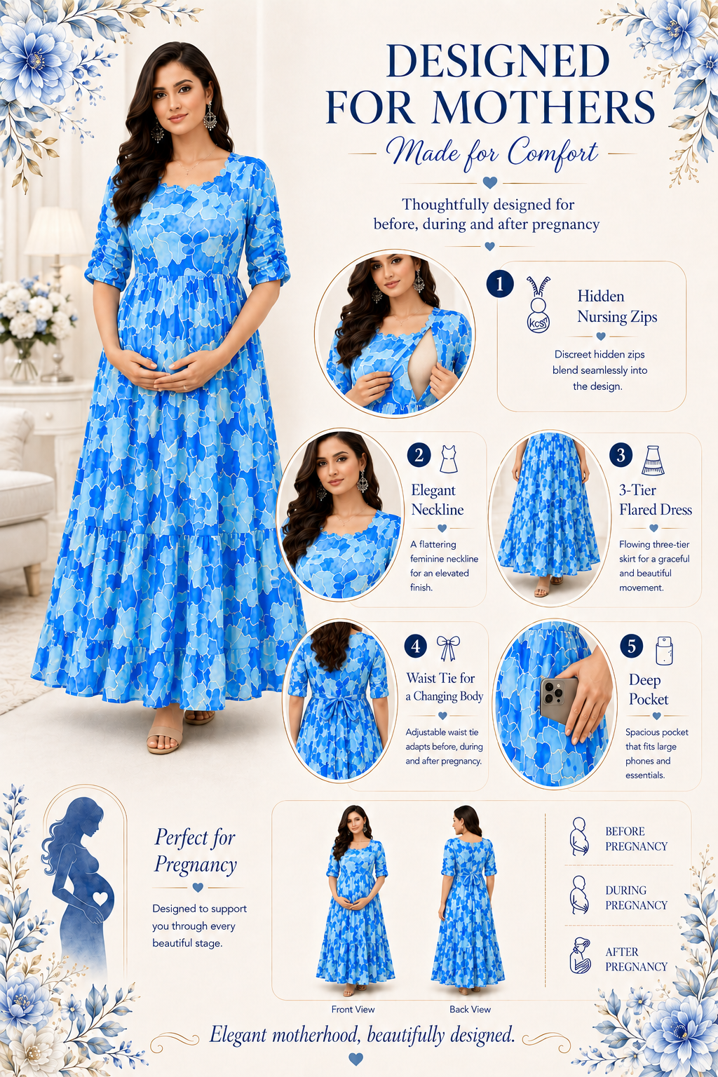 Light and Dark Blue Flower Maxi Dress