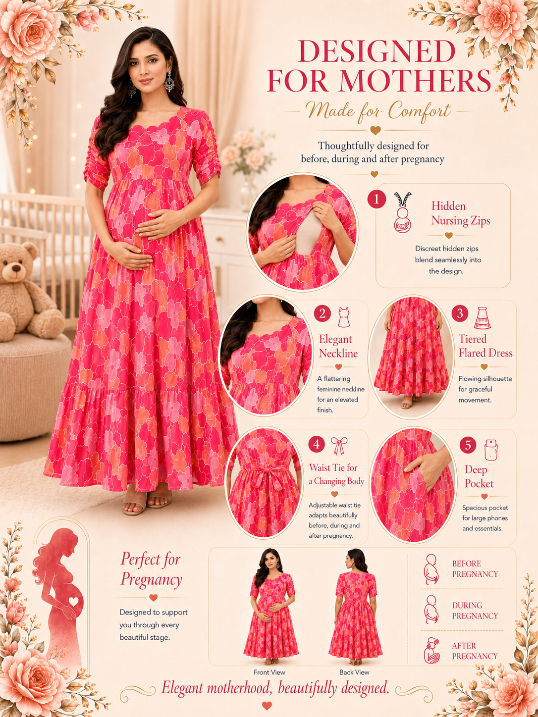 Red and Orange Flower Maxi Dress