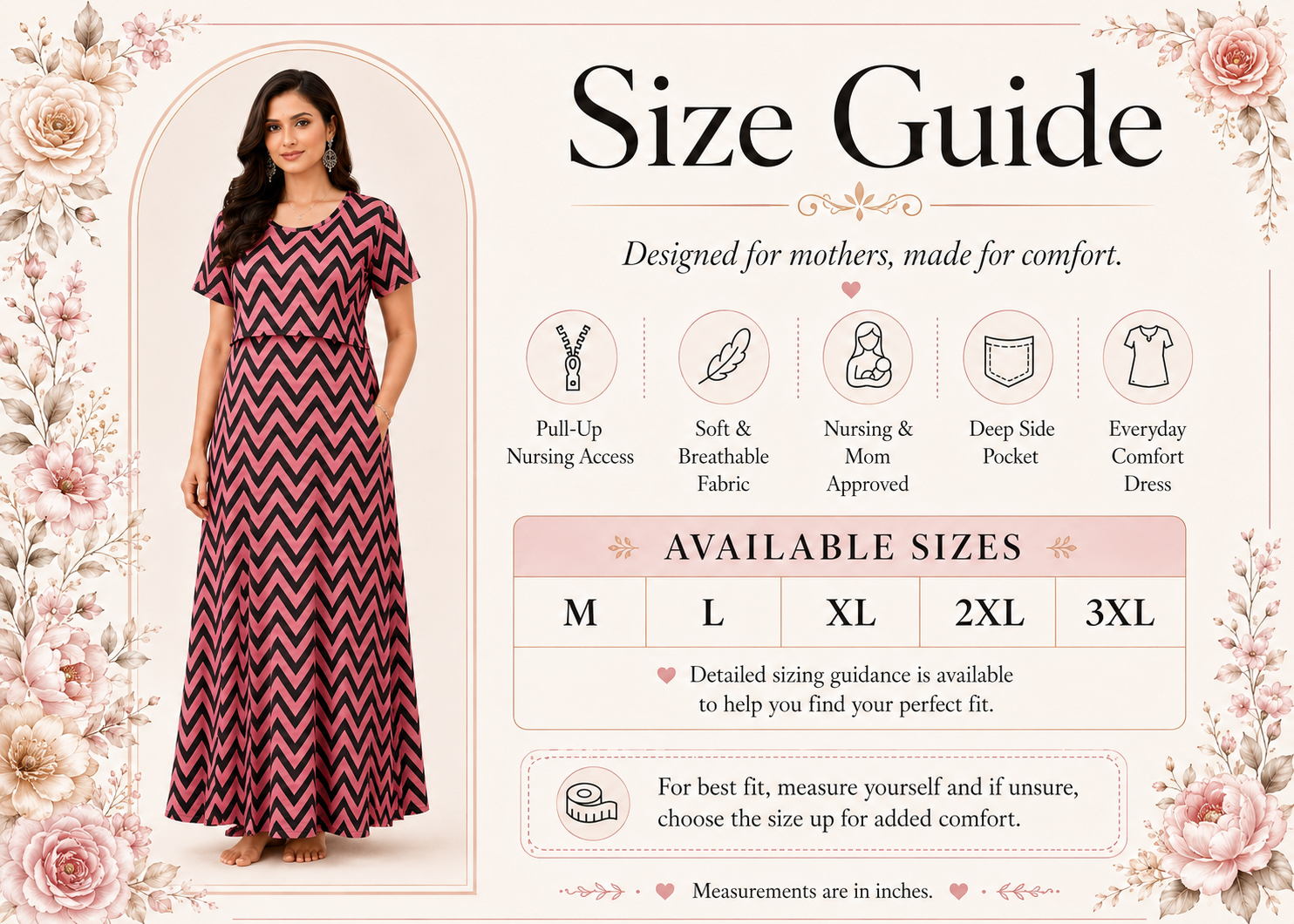 Peach with Black Zig-Zag Pull-Up Nightdress
