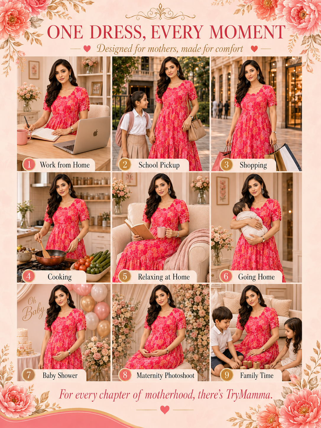 Red and Orange Flower Maxi Dress