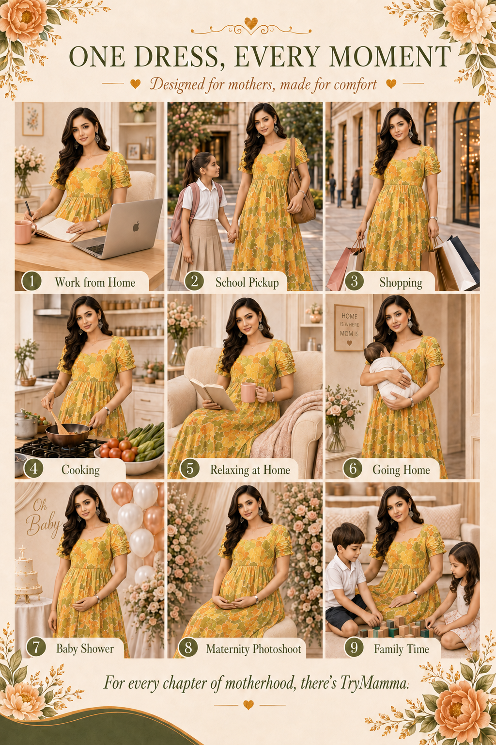 Mustard Gold Flower Maxi Dress