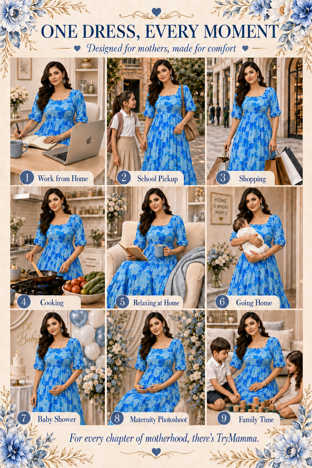 Light and Dark Blue Flower Maxi Dress