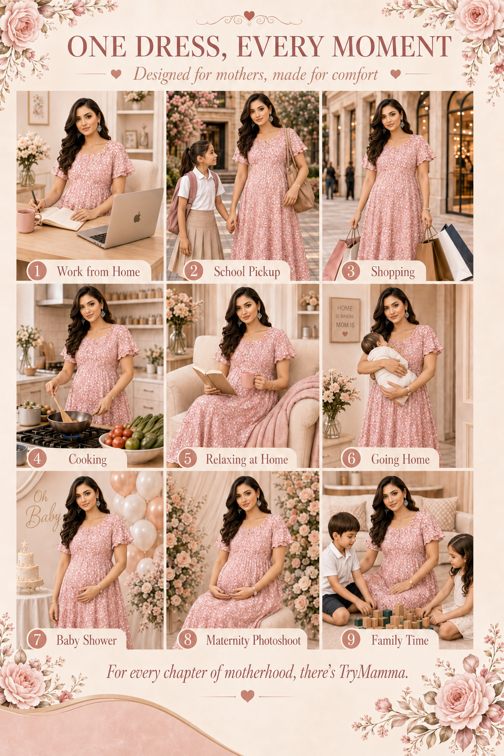 Small Flower Print Nursing Dress - Pink