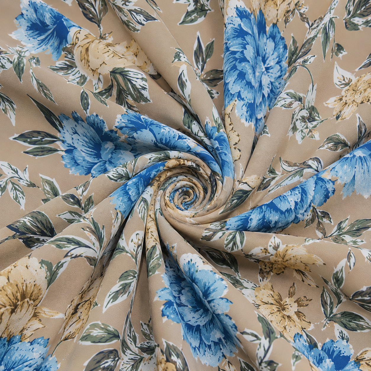 Beige with Blue & Gold Roses Maxi Dress
