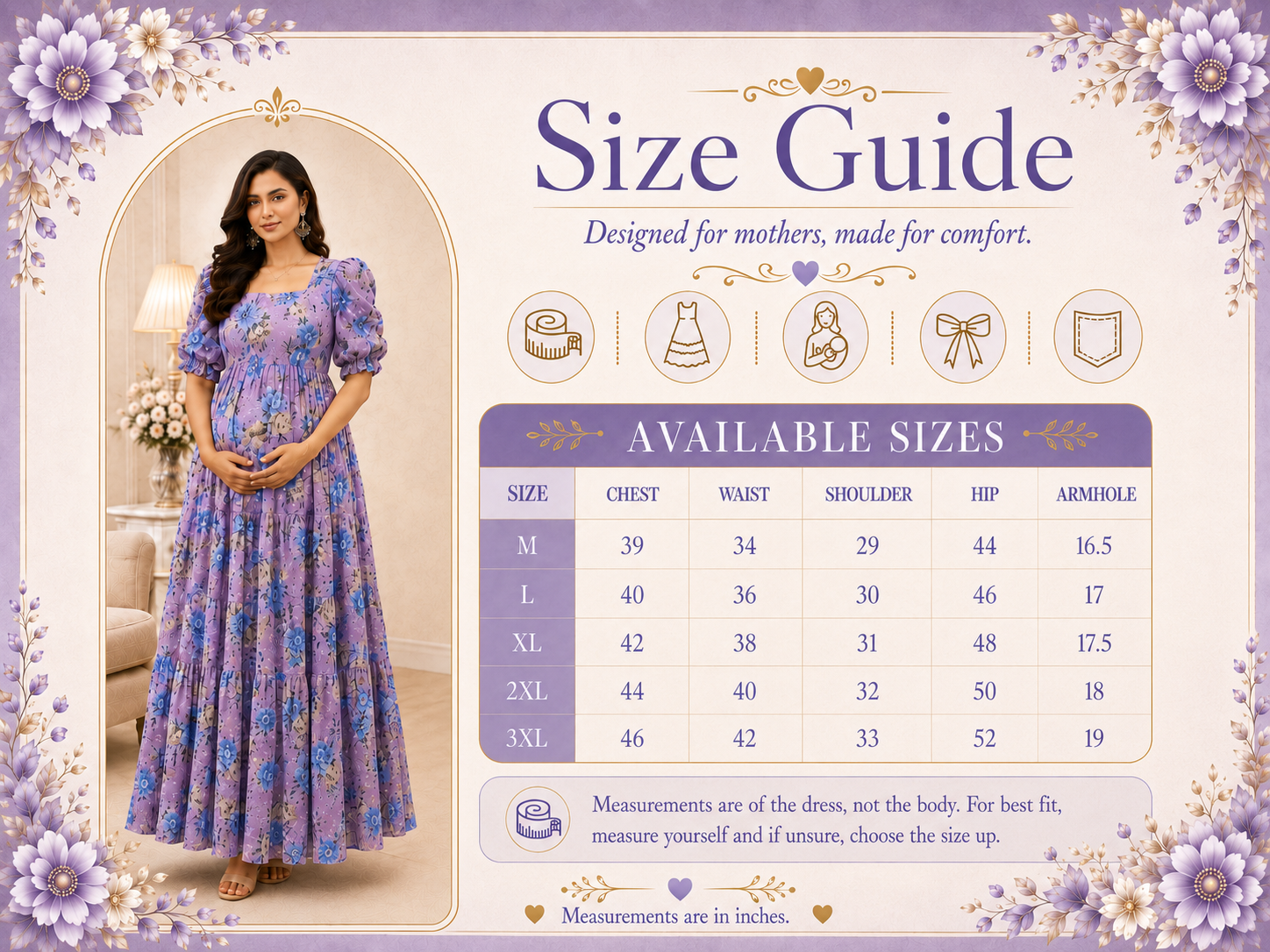 Purple with Blue & Gold Roses Maxi Dress