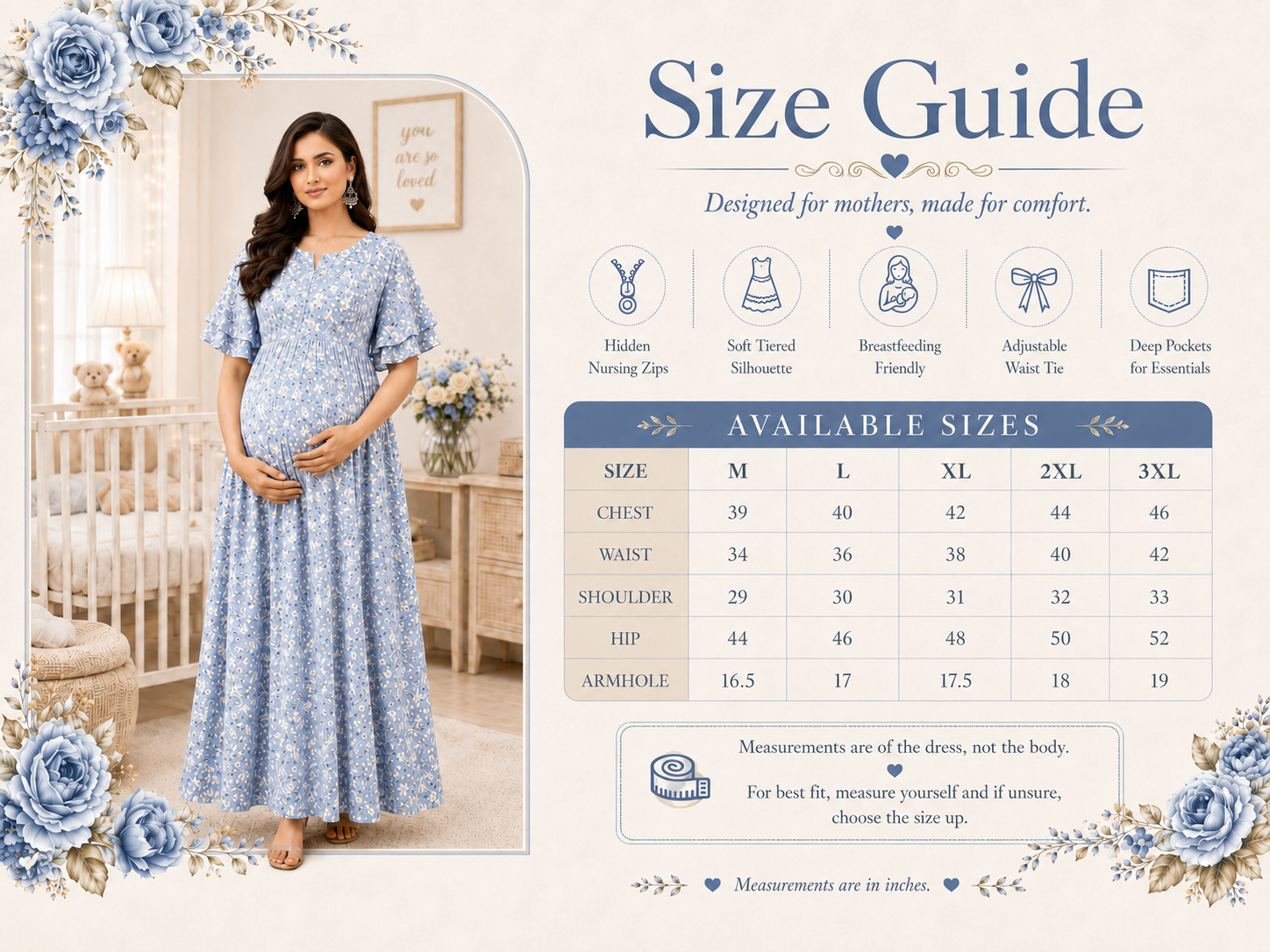 Small Flower Print Nursing Dress - Blue