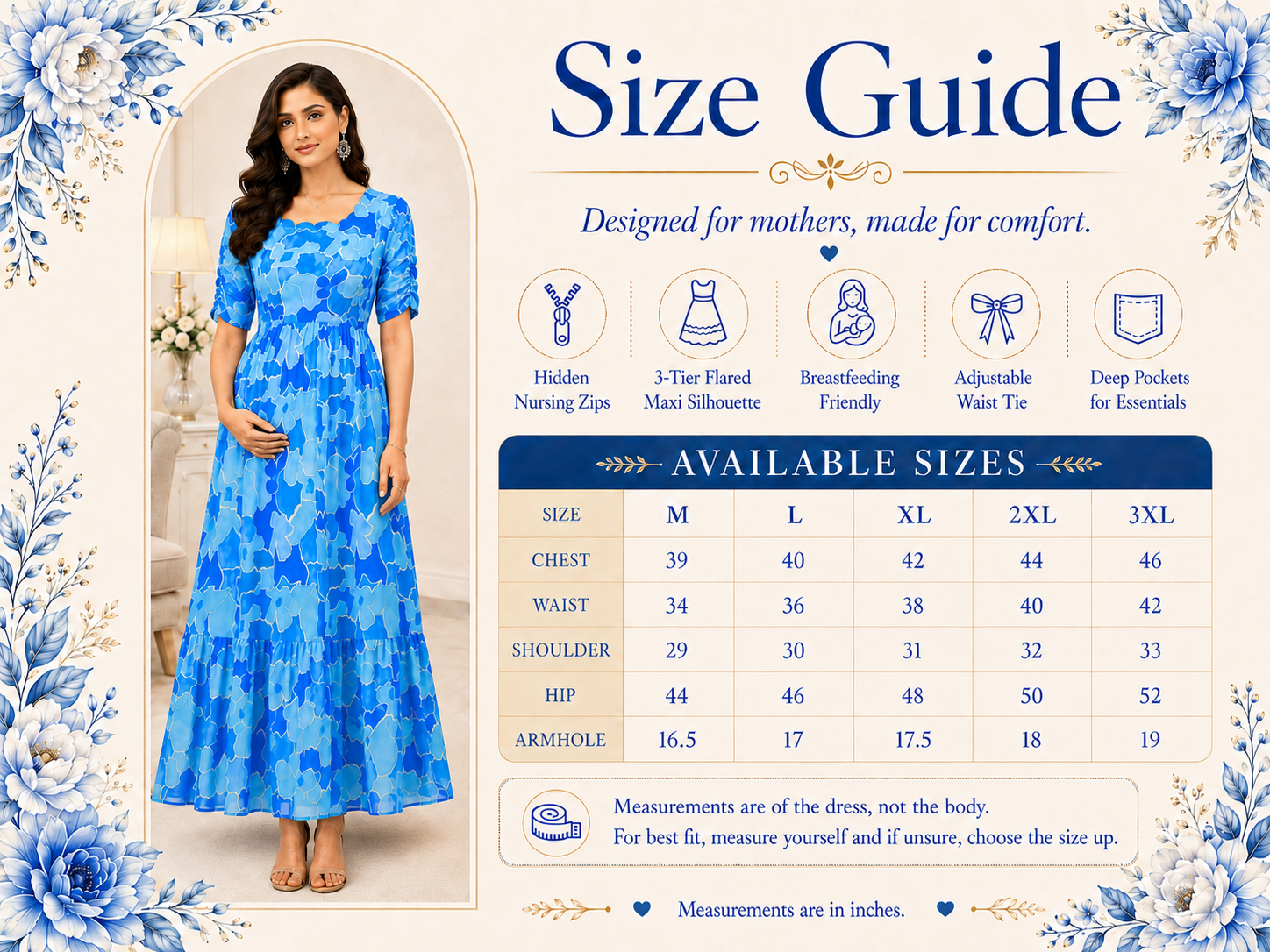Light and Dark Blue Flower Maxi Dress