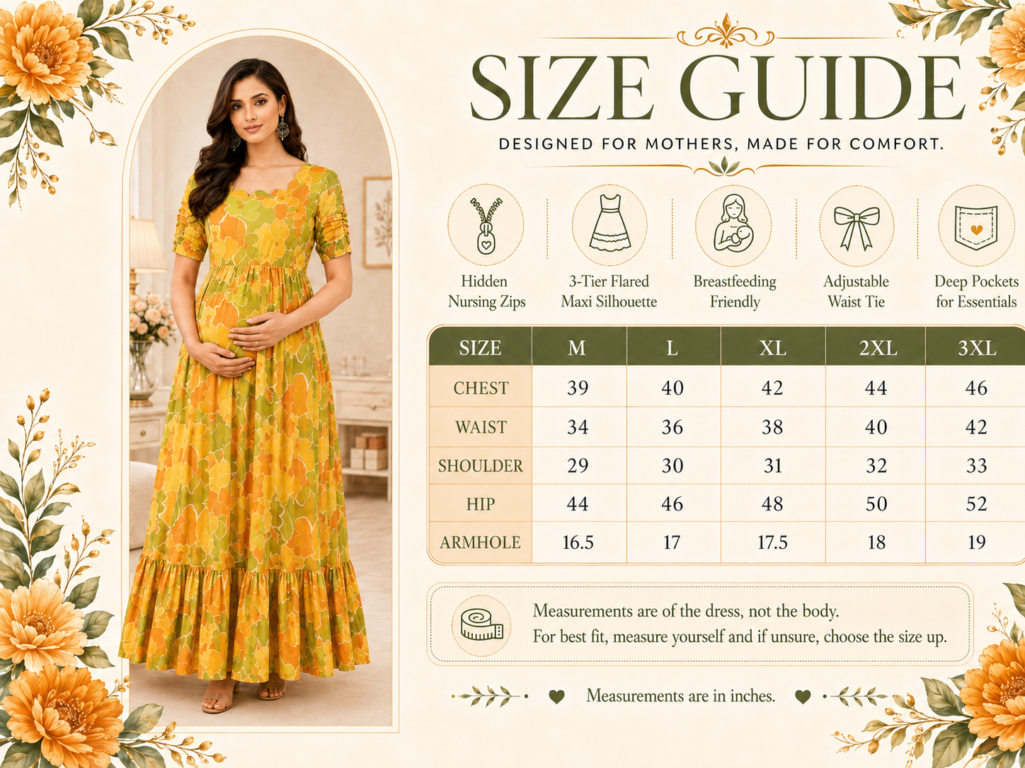 Mustard Gold Flower Maxi Dress
