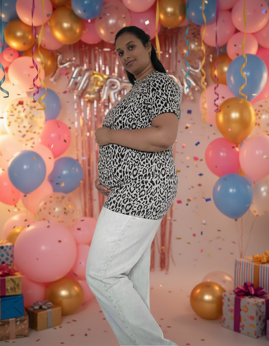 Black and Beige Leopard Feeding T-Shirt