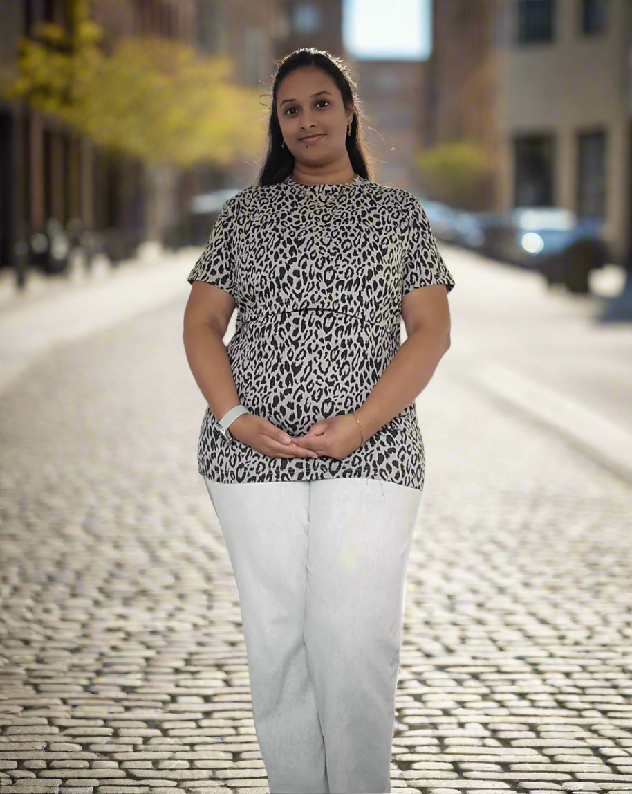 Black and Beige Leopard Feeding T-Shirt