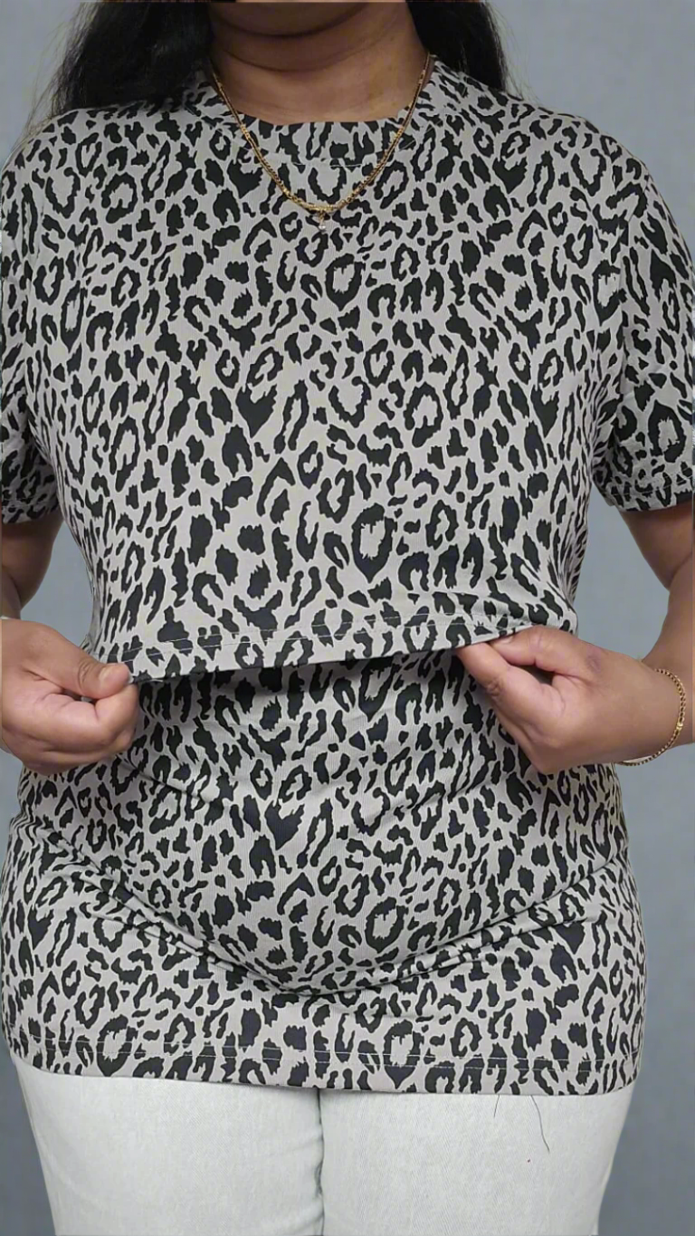 Black and Beige Leopard Feeding T-Shirt