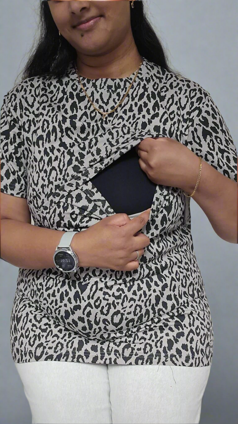 Black and Beige Leopard Feeding T-Shirt