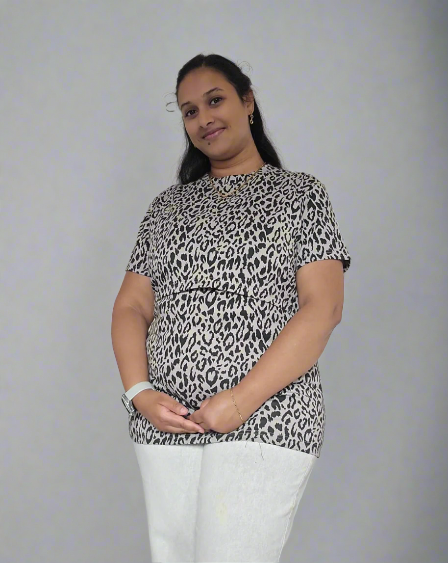 Black and Beige Leopard Feeding T-Shirt