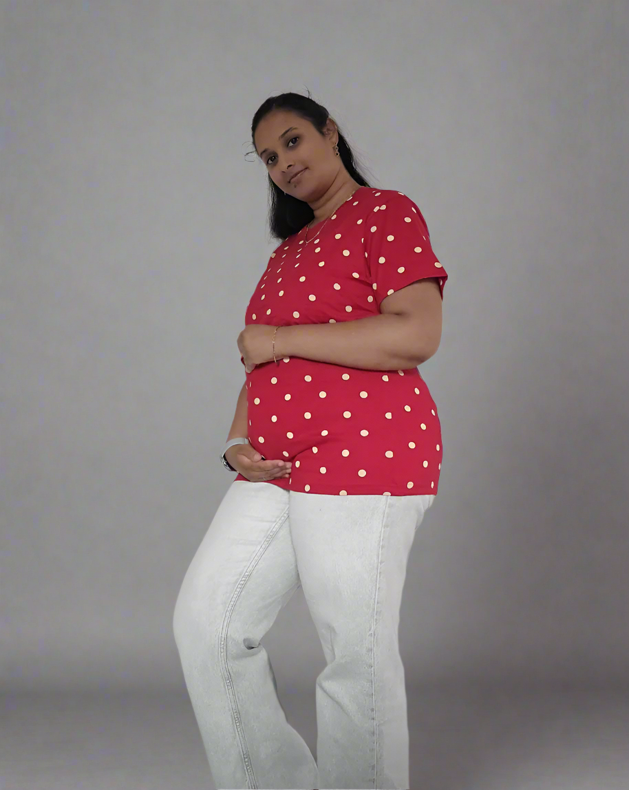 Mamma Cotton Maternity & Nursing Top – Red Polka Dot Feeding Tee