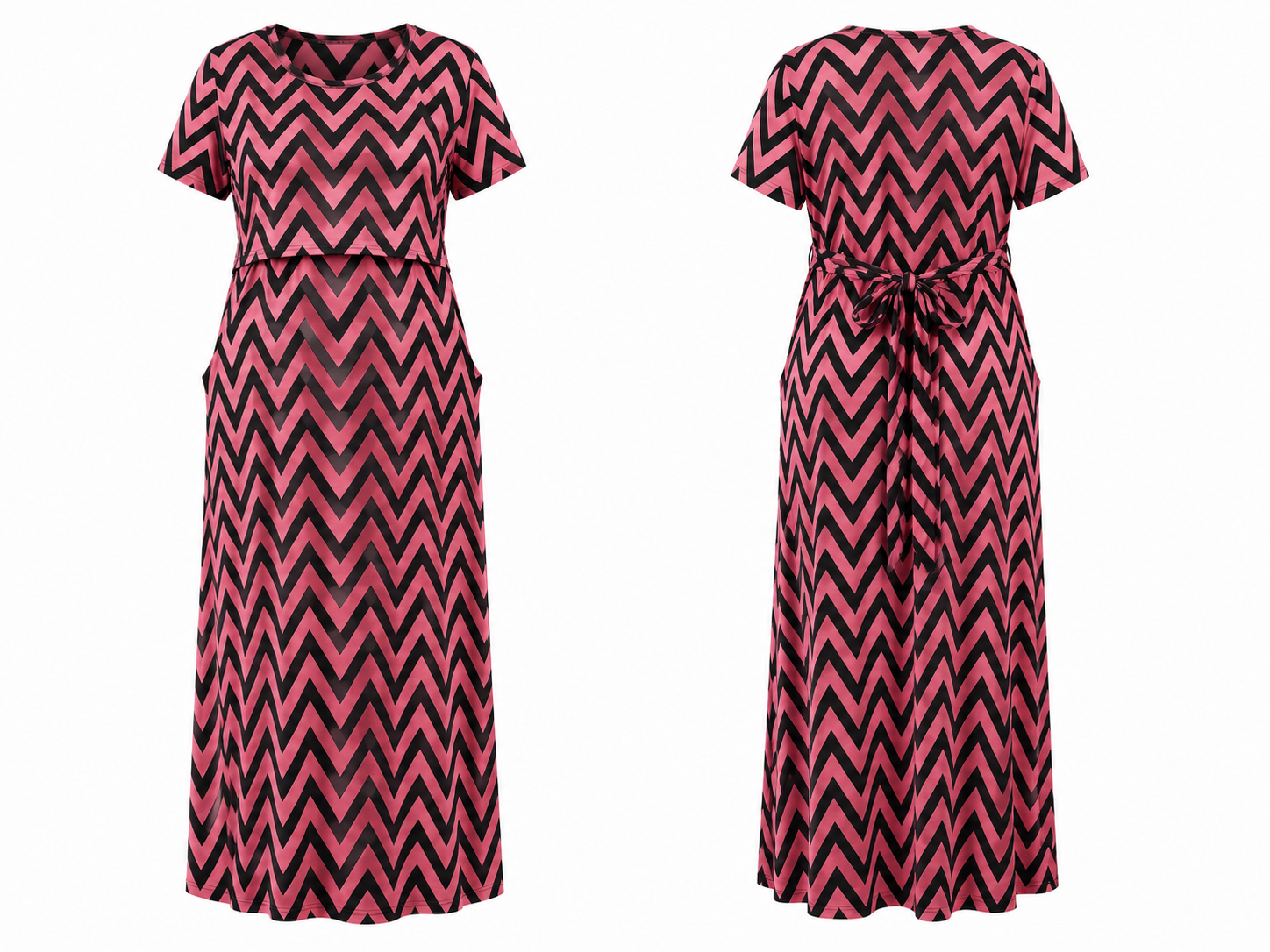 Peach with Black Zig-Zag Pull-Up Nightdress