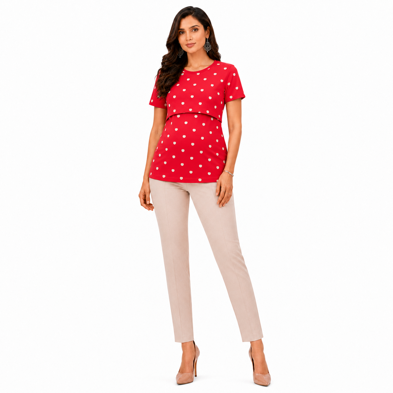 Mamma Cotton Maternity & Nursing Top – Red Polka Dot Feeding Tee