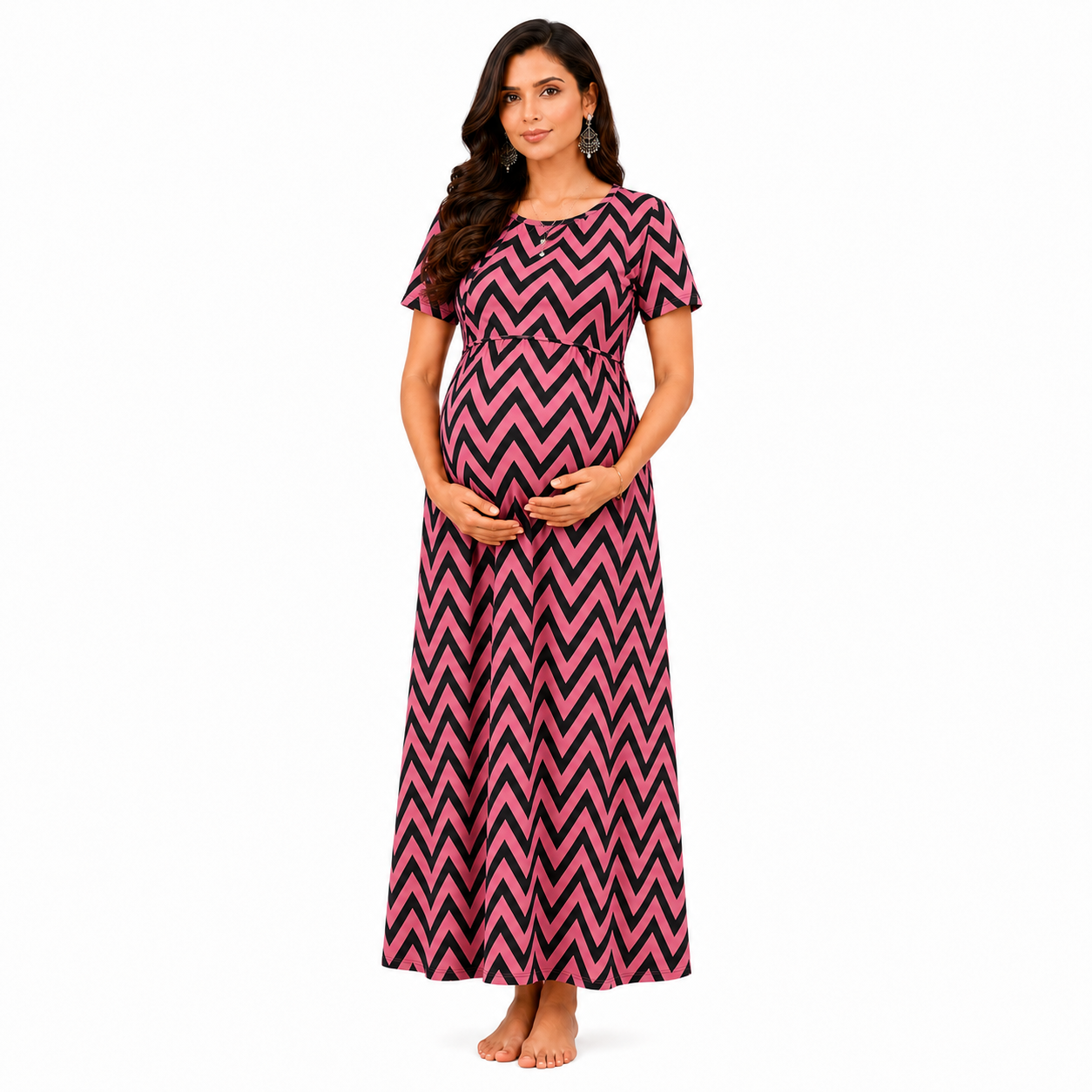 Peach with Black Zig-Zag Pull-Up Nightdress